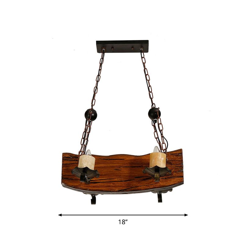 Rectangle Wood Board Island Lamp Rural 4 Bulbes Restaurant Down Lighting Pendant avec bougie en marron
