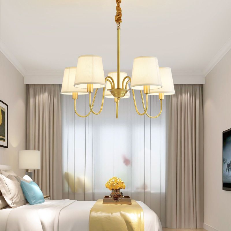 Conical Chandelier Light Fixture Traditional Fabric Pendant Lighting for Restaurant