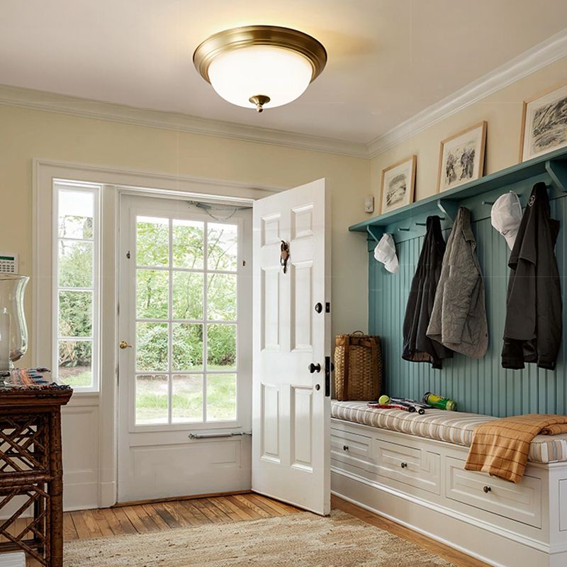 Glas-Bronze-Deckenleuchte im Kolonialstil, Kupferschale, Unterputzmontage für Innenräume