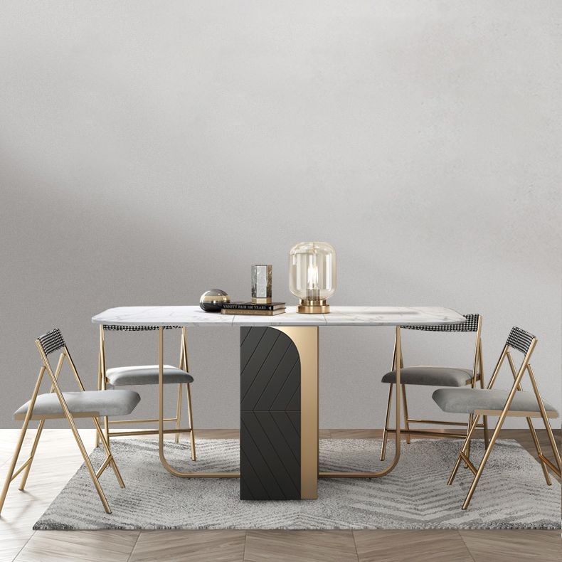 Moderne stijl rechthoek eettafel drop-blad 62 "tafel met metalen basis voor huisgebruik