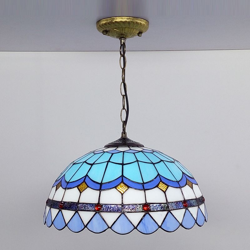 Tiffany Style Pendant Lamp with Glass Shade Dinning Room Suspension Lighting Fixture