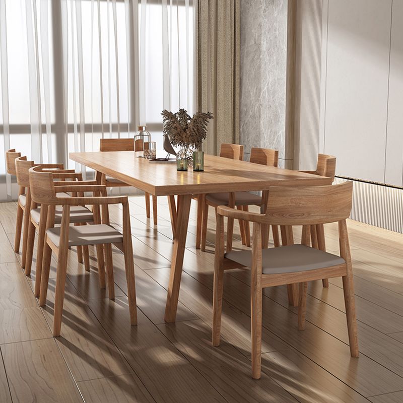 Rectangle Pine Solid Wood Table Modern Dining Table with 4 Legs, in Nature