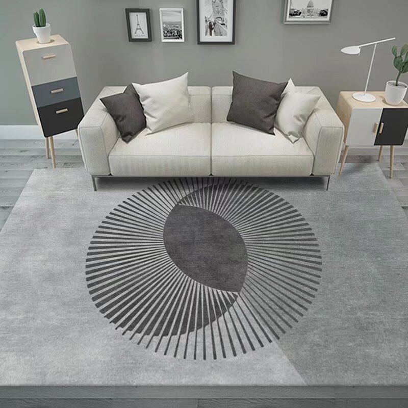 Dark Gray Modern Rug Polyester Pinstripe Rug Stain Resistant Rug for Living Room
