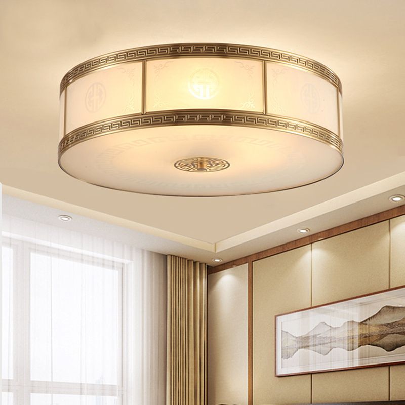 Lampe encastrée en verre blanc tambour, nouveau plafonnier d'intérieur en laiton chinois