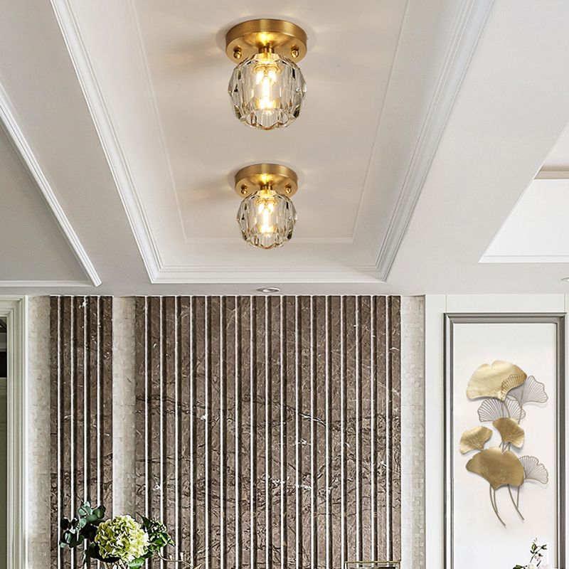 Crystal Round Ceiling Flush Mount Light Simplicity Style Ceiling Mounted Light in Gold