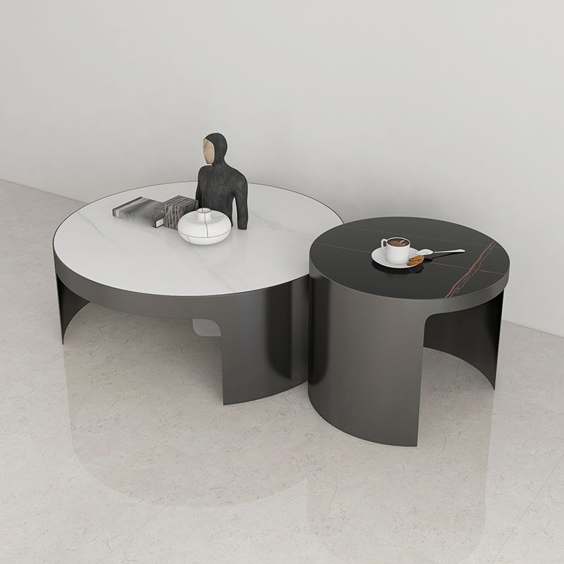 Sled 2 Nesting Coffee Table Contemporary Round Stone Cocktail Table