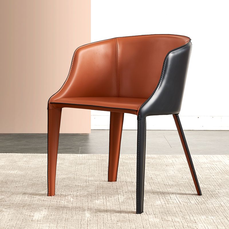 Designer Hotel Leather Arm Chair Matte Finish Solid Back Dining Chair