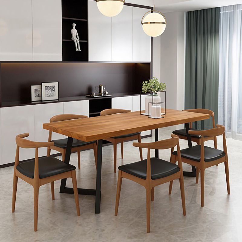 Pine Wood Top Dining Table Modern Rectangle Table with Sled Base