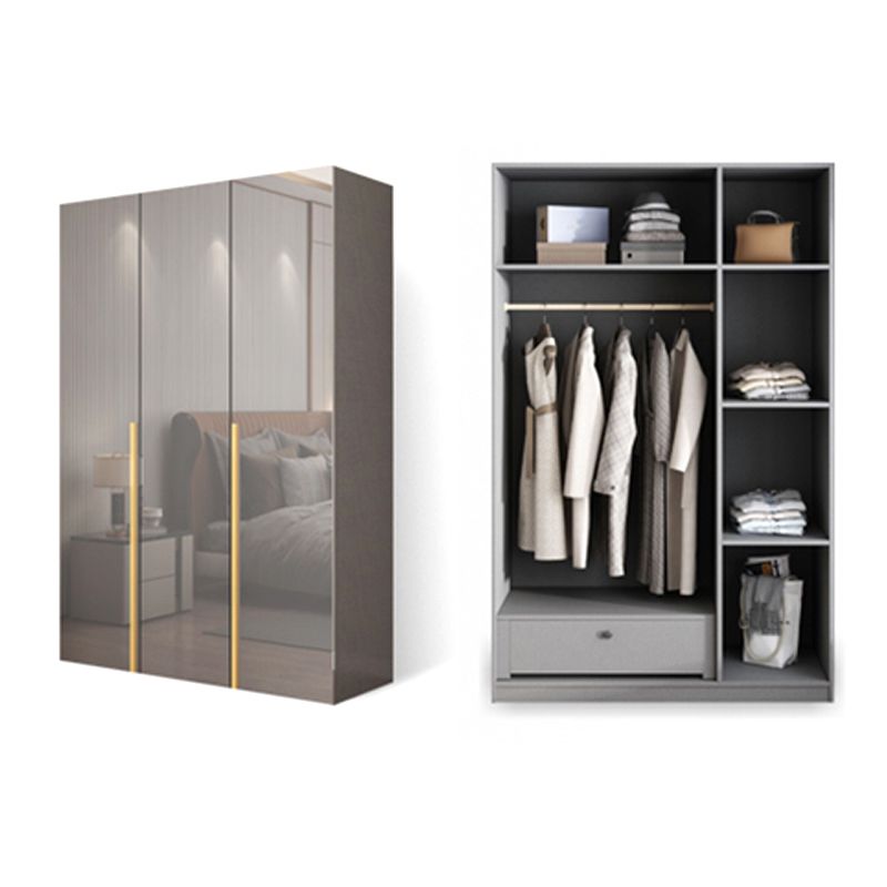 White Paint Light Luxury Wooden Wardrobe with Shelves and Sliding Door