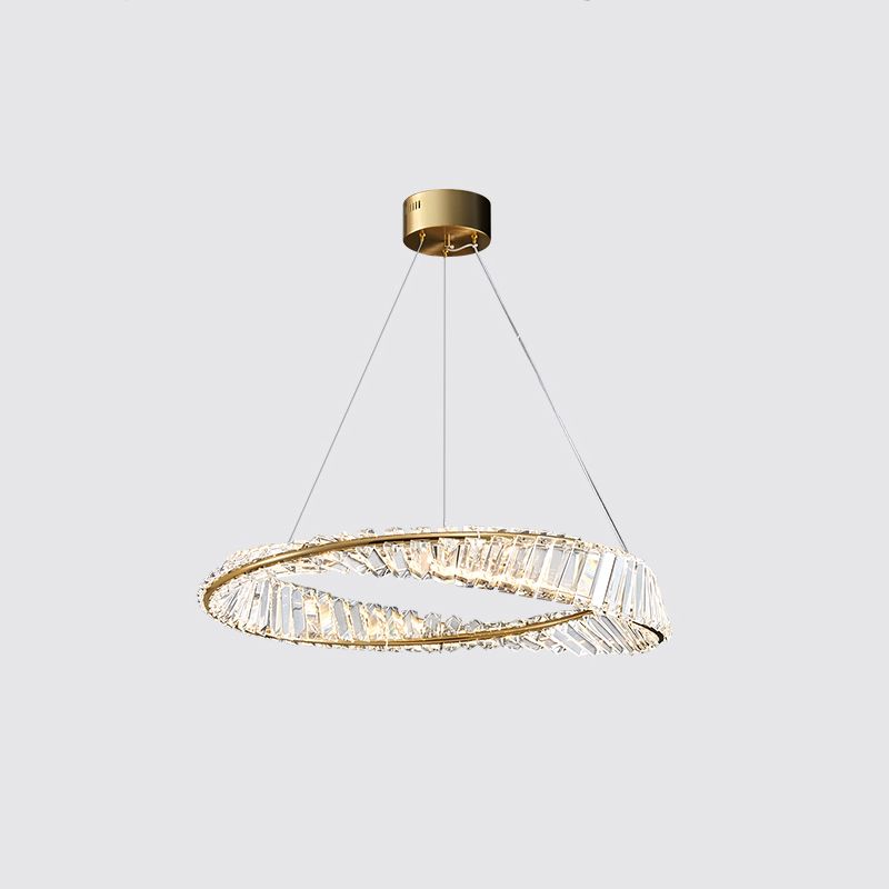 Contemporary Style Ceiling Lighting Ring Crystal in Gold LED Ceiling Fixture