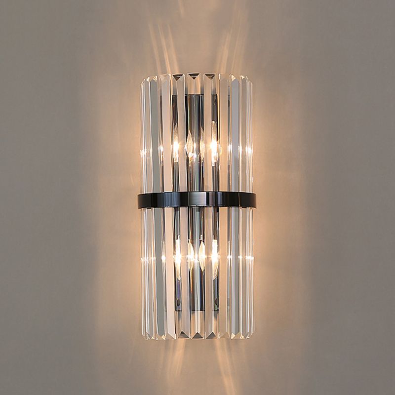 Moderno romantico a parete interno luce in acciaio inossidabile lampada a parete cilindrica con tonalità di cristallo