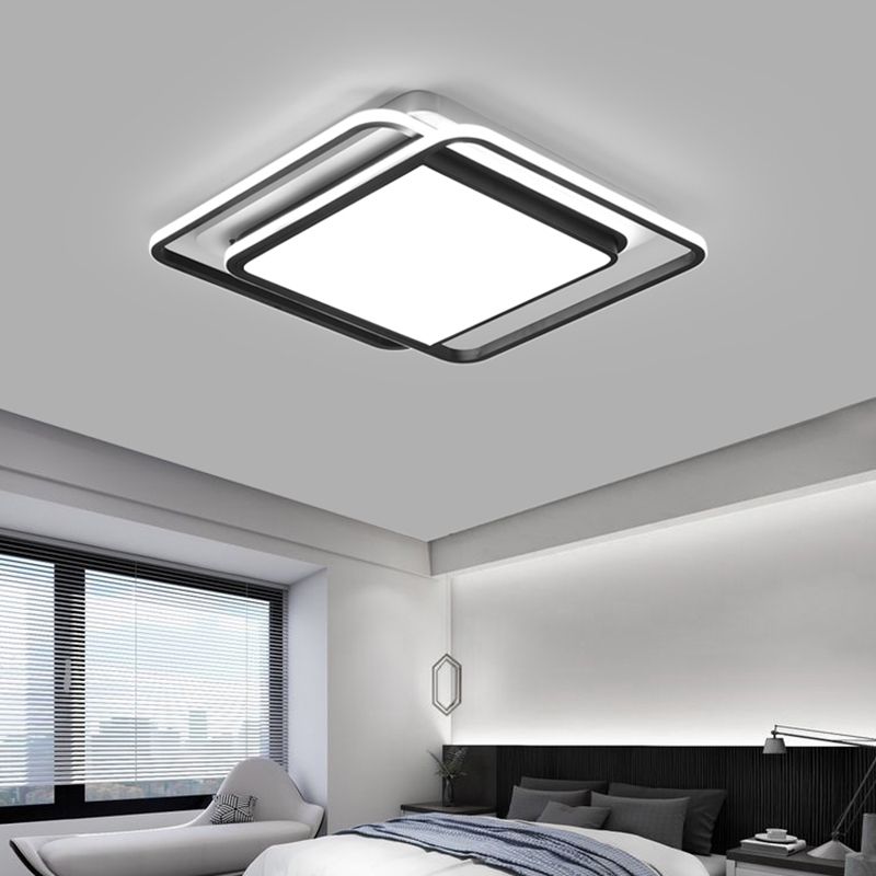Square Shaped Flushmount Lighting Modern Aluminum Bedroom LED Ceiling Flush Light in Black