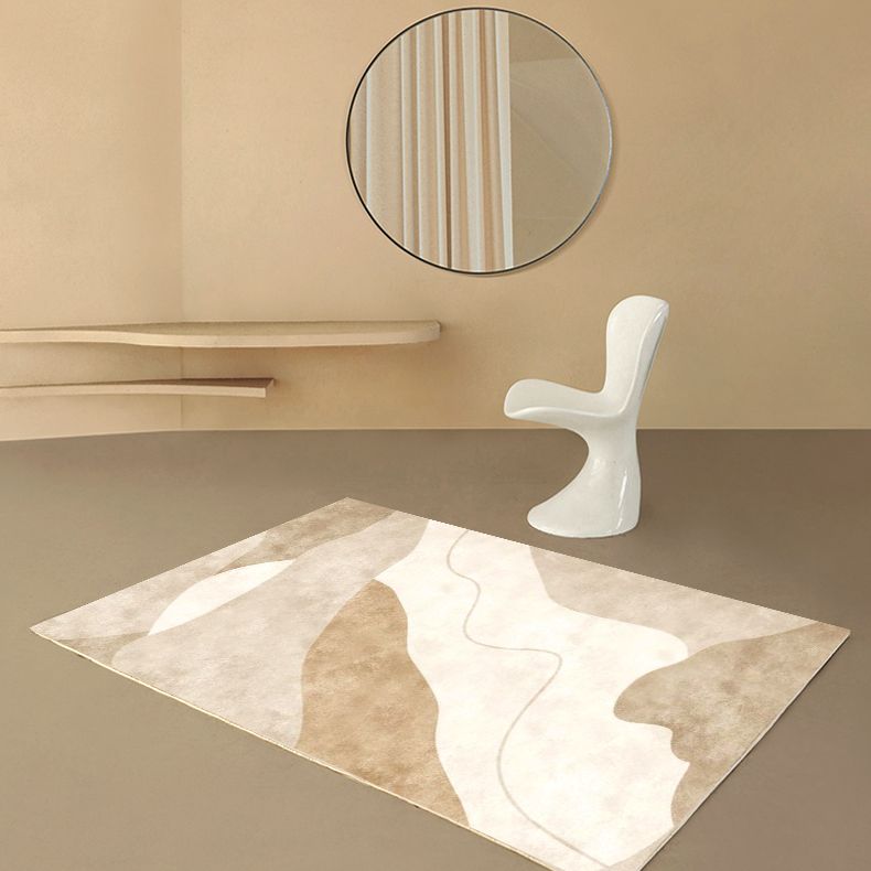 Apricot Tone Simple Area Rug Polyester Color Block Print Rug Non-Slip Backing Carpet for Living Room