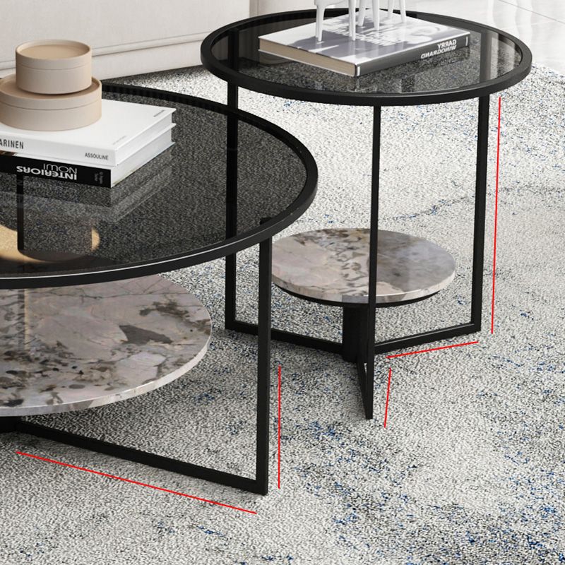 Contemporary Coffee Table Round Glass Top Cocktail Table with Storage
