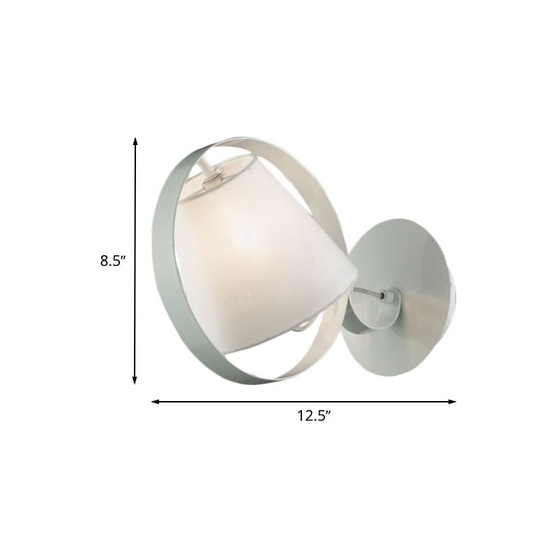 Simple Bucket Fabric Sconce Lamp 1 Bulb Wall Mount Light Fixture in White with Metal Ring