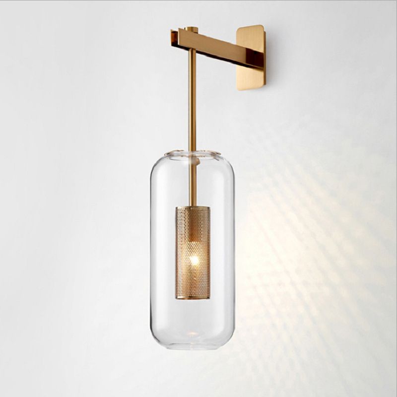 Modern Style Cylinder Wall Sconces Glass 1 Light Wall Mount Light Fixture