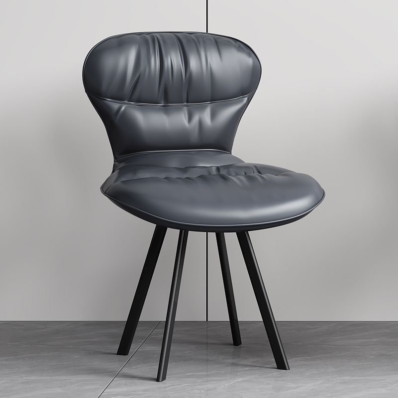 Black Steel Legs Dining Chairs Modern Armless Chair with Faux Leather Upholstered