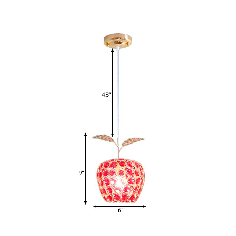 Red Crystal-Encrusted Apple Shape Pendant Contemporary 1 Light Hanging Ceiling Lamp in Gold