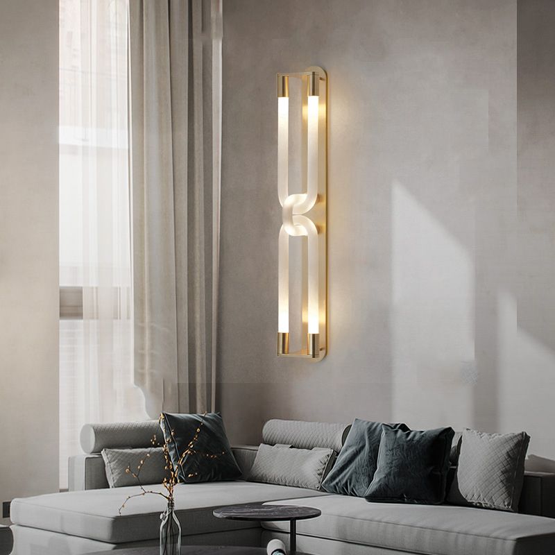 Iron and Glass Wall Mount Light Fixture in Clear and Gold Interior LED Wall Sconce