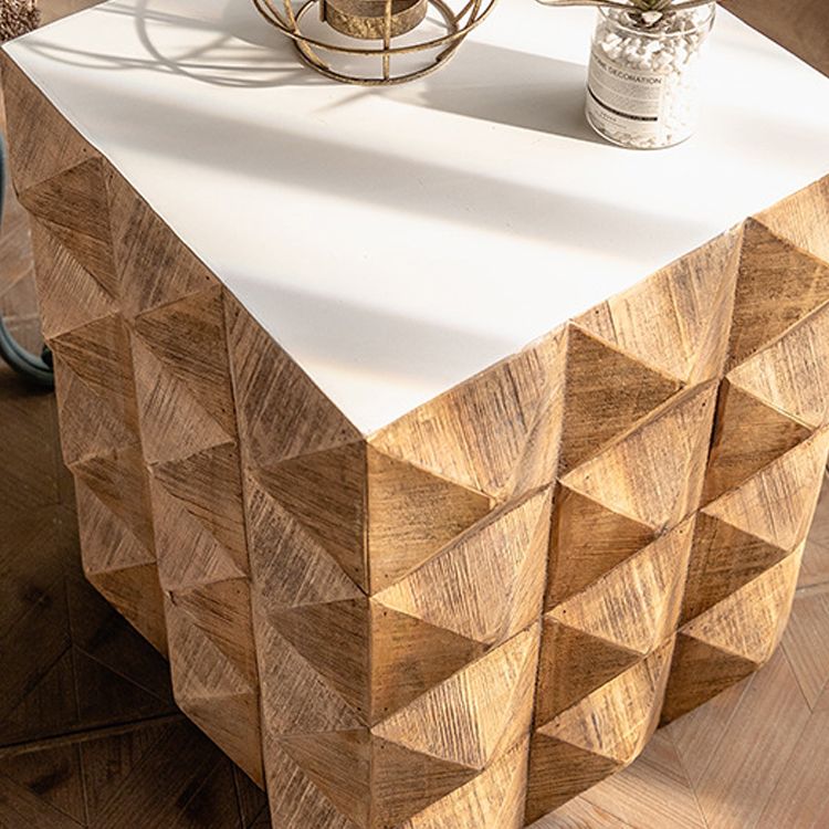 24.21" Tall Drum Side Table Solid Wood Square End Table Stand