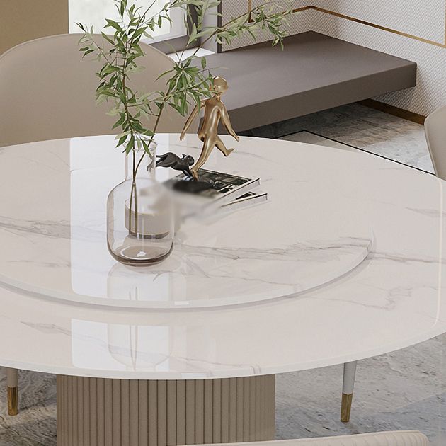 Modern 1/4/5/7 Pieces Round Dining Set Sintered Stone Dining Table Set with Leather Chairs