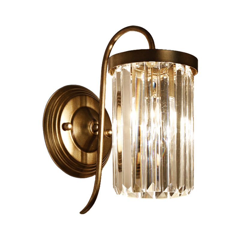 Prismatic Crystal Cylinder Wall Light Fixture Modern 1 Light Gold/Black Wall Mount Light
