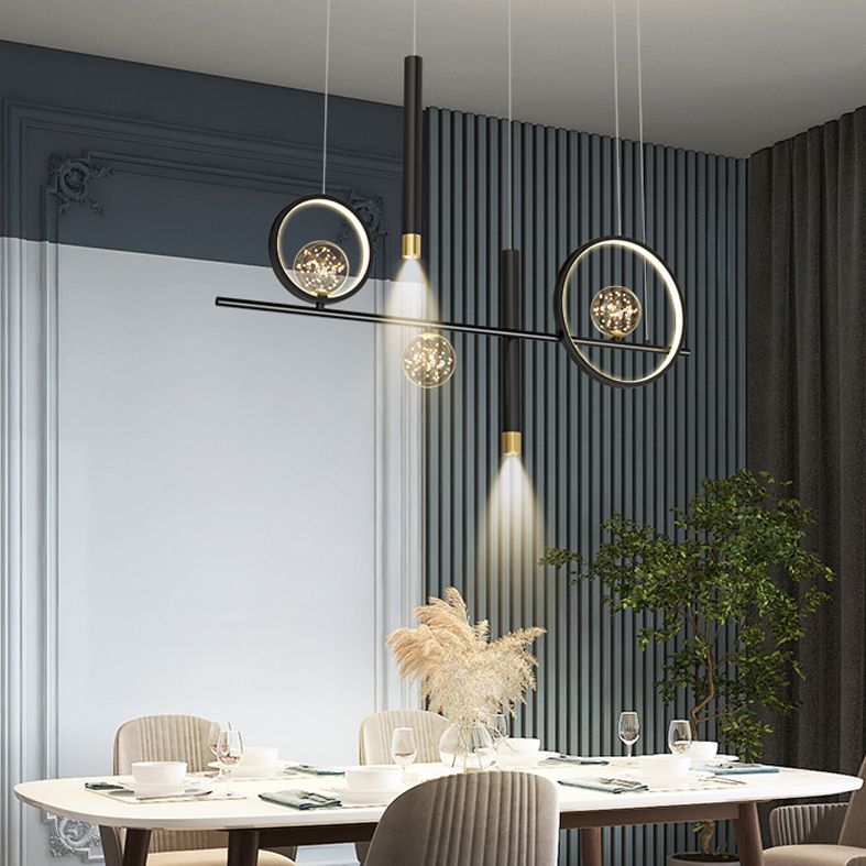 Nuove moderne idee di illuminazione dell'isola a led in metallo Lampada lampadario lineare per sala da pranzo