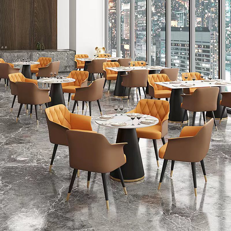 Modern Style Dining Table Sintered Stone Table with Metal Base for Dining Room