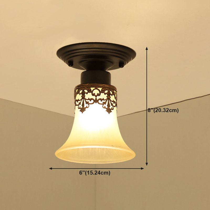Glass Shaded Close to Ceiling Lamp Simplistic Aisle Semi-Flush Mount in Black