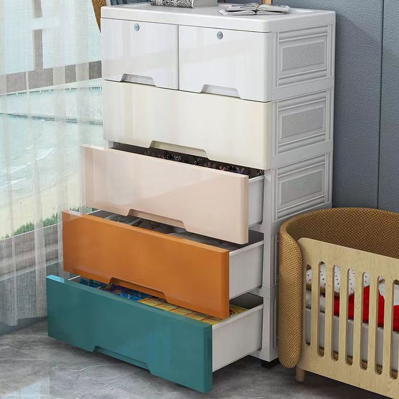 Contemporary Vertical Kids Dressers Plastic Nursery Dresser with Drawers for Home