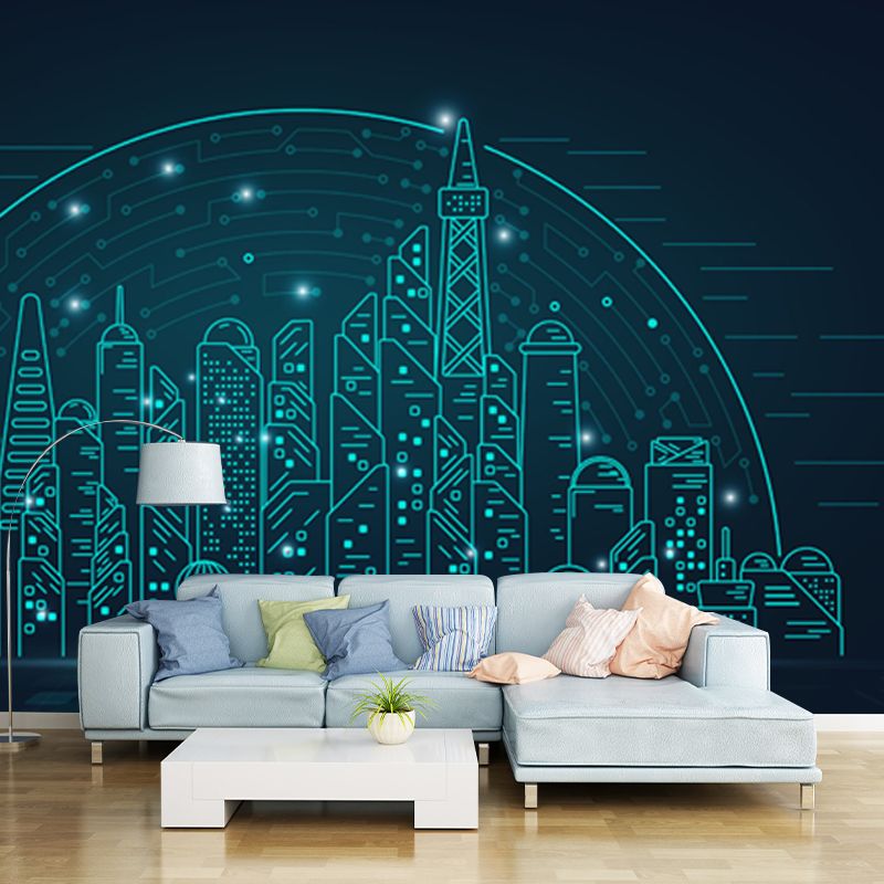 3D Illusion Metropolis Mural Contemporary Moistureproof Playroom Wall Decor, Custom Size Available