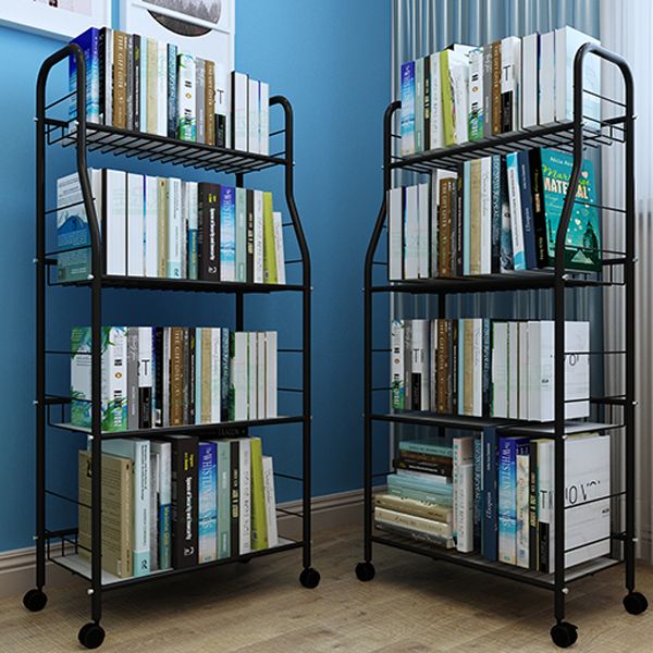 Industrial Style Steel Bookshelf Open Shelf Bookcase with Caster Wheels