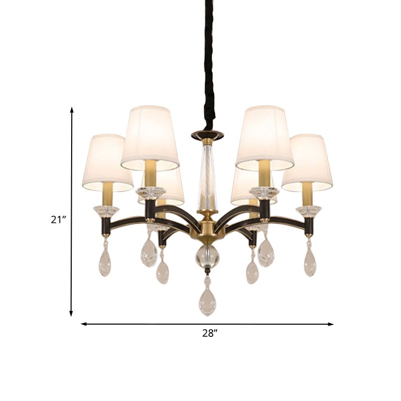 Tissu conique accroché lustre vintage 6-bulb salle à manger pendante luminaire en blanc avec accent en cristal