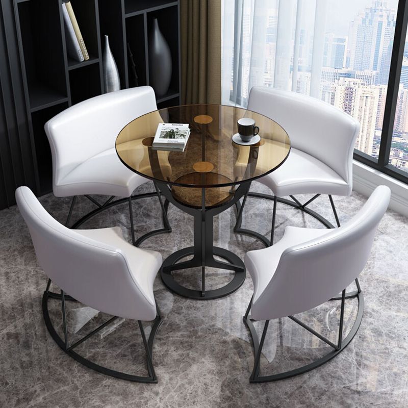 Modern Style Glass Dining Table Black Round Dinner Table with Pedestal Base