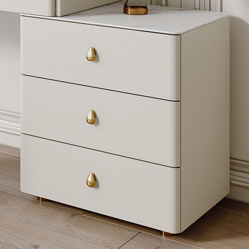 Beige Dressing Table Set with Storage Drawers Stone Top Make-up Vanity