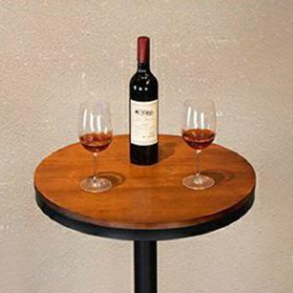 Round Wooden Pub Table Industrial Brown Bistro Bar Table with Metal Pedestal