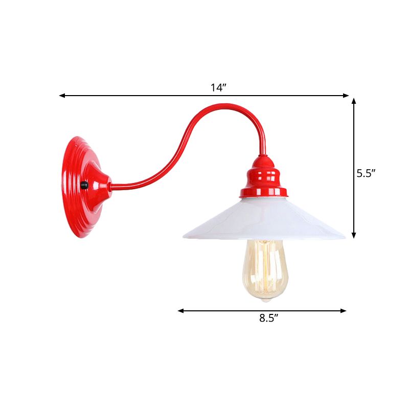 Single Bulb Wall Sconce with Wide Flare Shade Metal Industrial Living Room Light Fixture in White