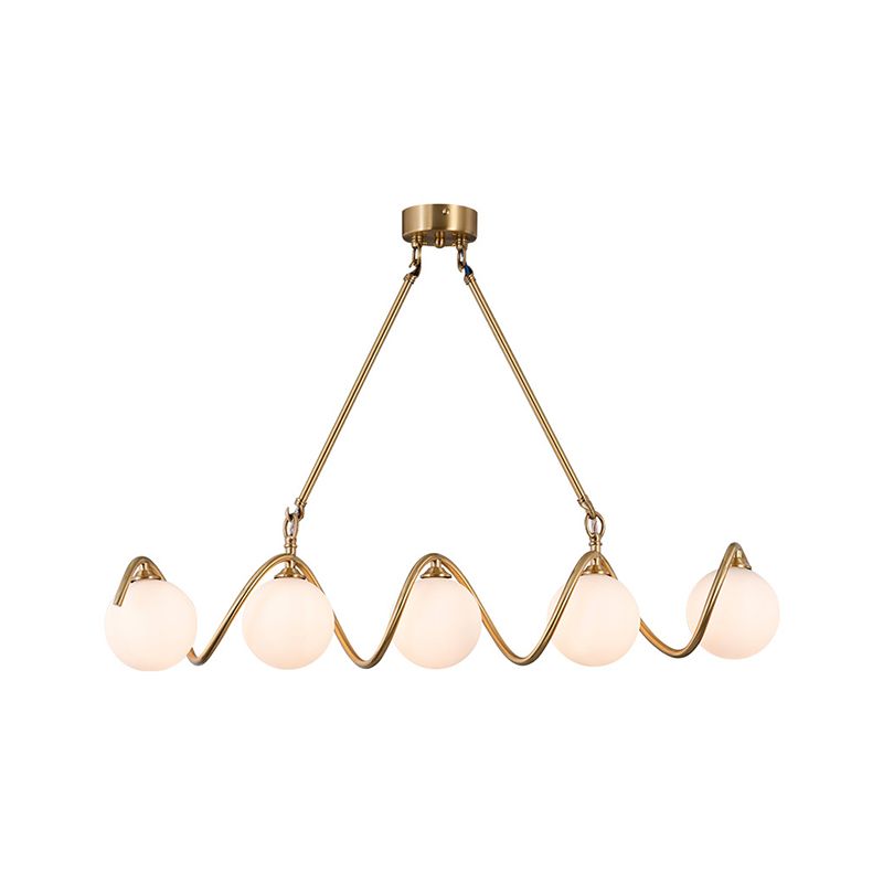 Moderne Kupfer Island Lights Multi-Head-Restaurant Hängende Lampen mit Globe Glass Shade