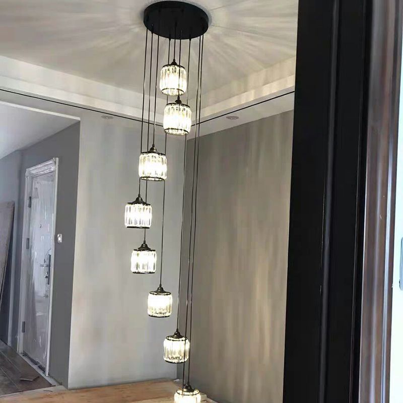 Kristallschwarzes Anhänger Licht in moderner Luxusstil Eisenzylindroid -Hängslampe für Innenräume