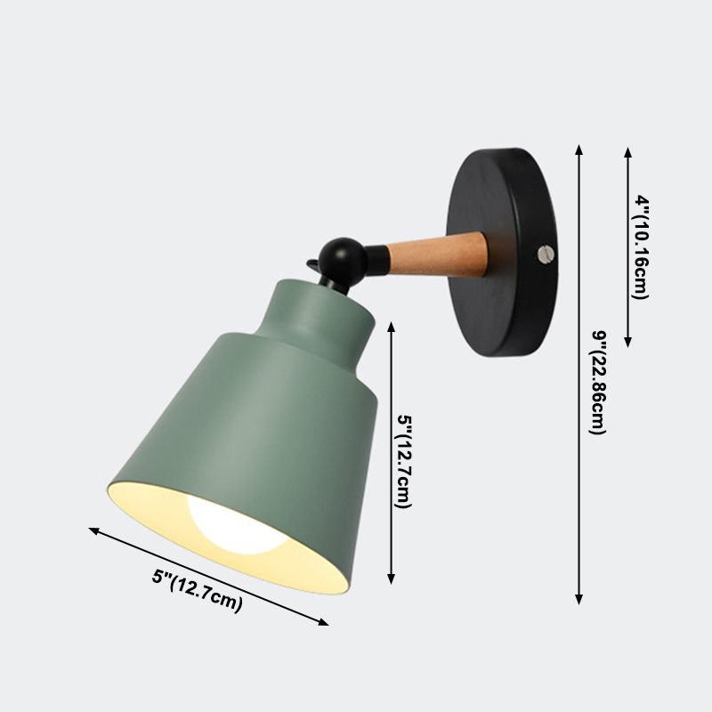 Modern Nordic Single Wall Lamp Wooden Dome Macaron Wall Light with Wrought Iron Shade