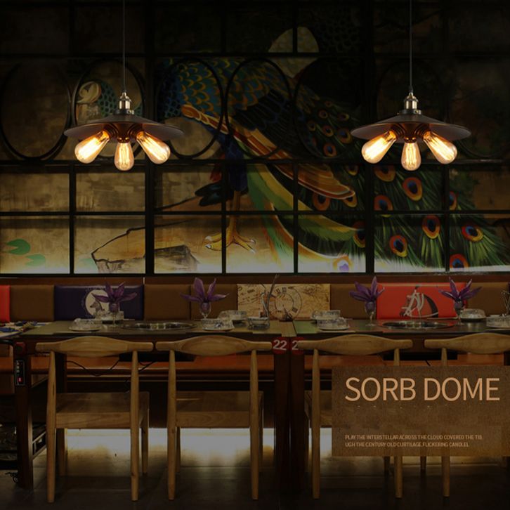 3 Lights Saucer hanglampen retro industrieel metalen plafondarmatuur voor coffeeshop