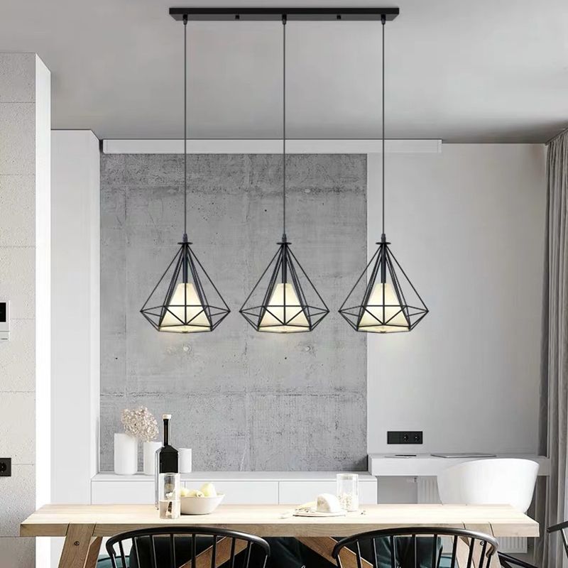 Cage métallique + ombre en tissu 3-Light Island Light Nordic Style Simplicité Lampe suspendue avec 39,3 "Fil réglable
