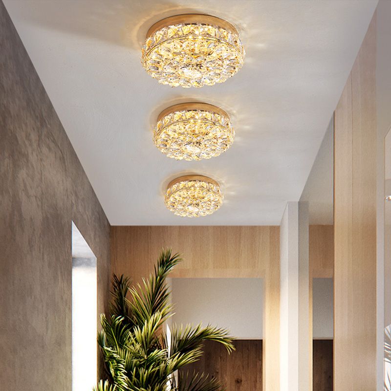 Modern Simple Style Ceiling Lamp Geometric Crystal Flush Mount with Hole 3-4.5'' Dia