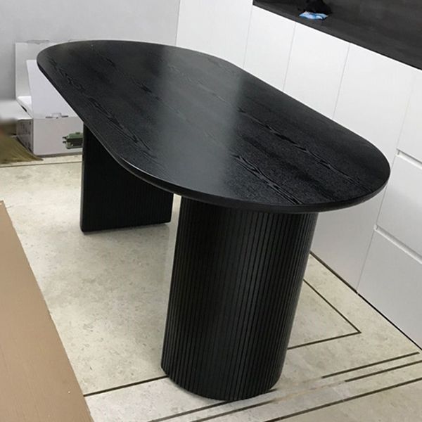 Oval Dining Table Contemporary Dining Table with Sled Base in Black