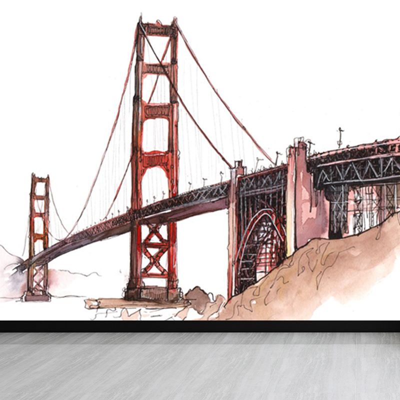 Illustration Grand Building Wall Mural Great Wall Decor for Guest Room, Customised