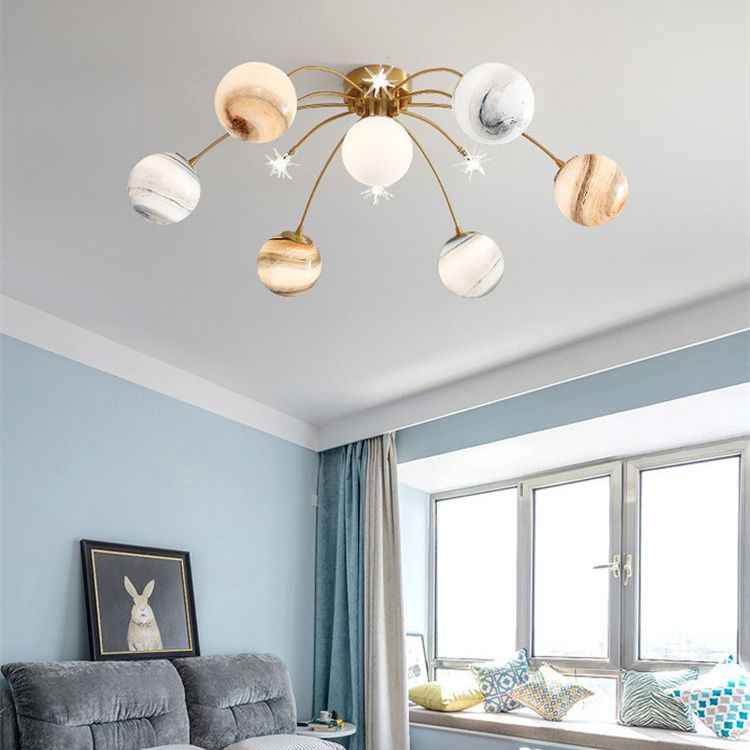 Modern Ceiling Light Glass Shade Flush Mount Lighting Fixture for Bedroom