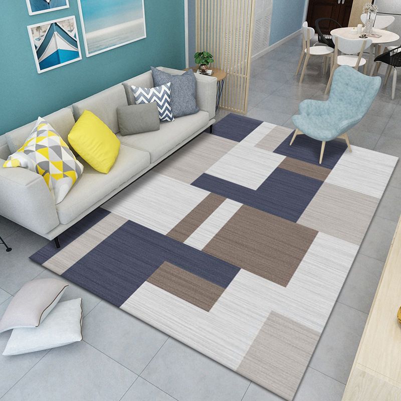 Creative Geometry Pattern Area Rug Contemporary Simplicity Polyester Rug Non-Slip Backing Carpet for Living Room