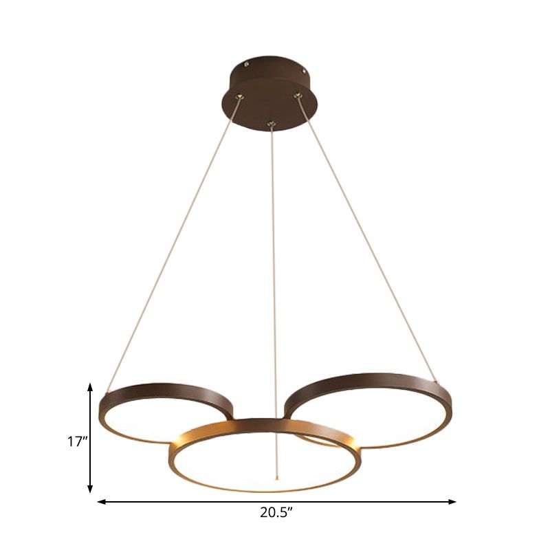 Coffee Circular Chandelier Light Modernist 3/4/5 Lights Acrylic Led Hanging Light Fixture in White/Warm Light