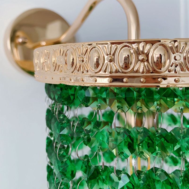 Half Cylinder Shade Crystal Wall Sconce Modern 1 Light Wall Mount Light Fixture in Green