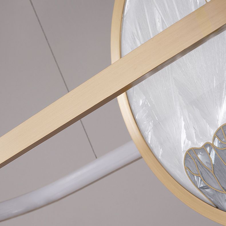 Chinese Style Gold Round Linear Island Pendant Lighting LED Metal Island Ceiling Light for Living Room